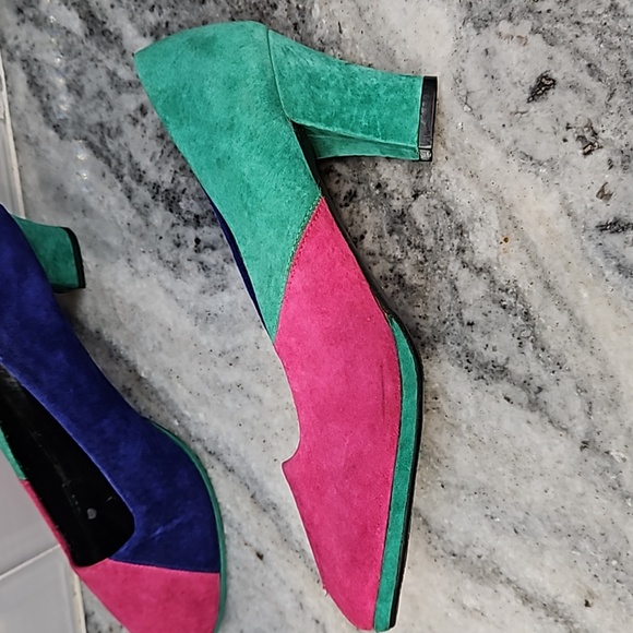 Vintage 80s multi color Retro Multicolor Heels Size 7.5 - Picture 2 of 16